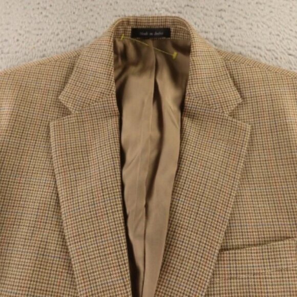 Ralph Lauren Jacket M MT Beige Gun Check Houndstooth Silk Wool Blazer 42L - Picture 2 of 5
